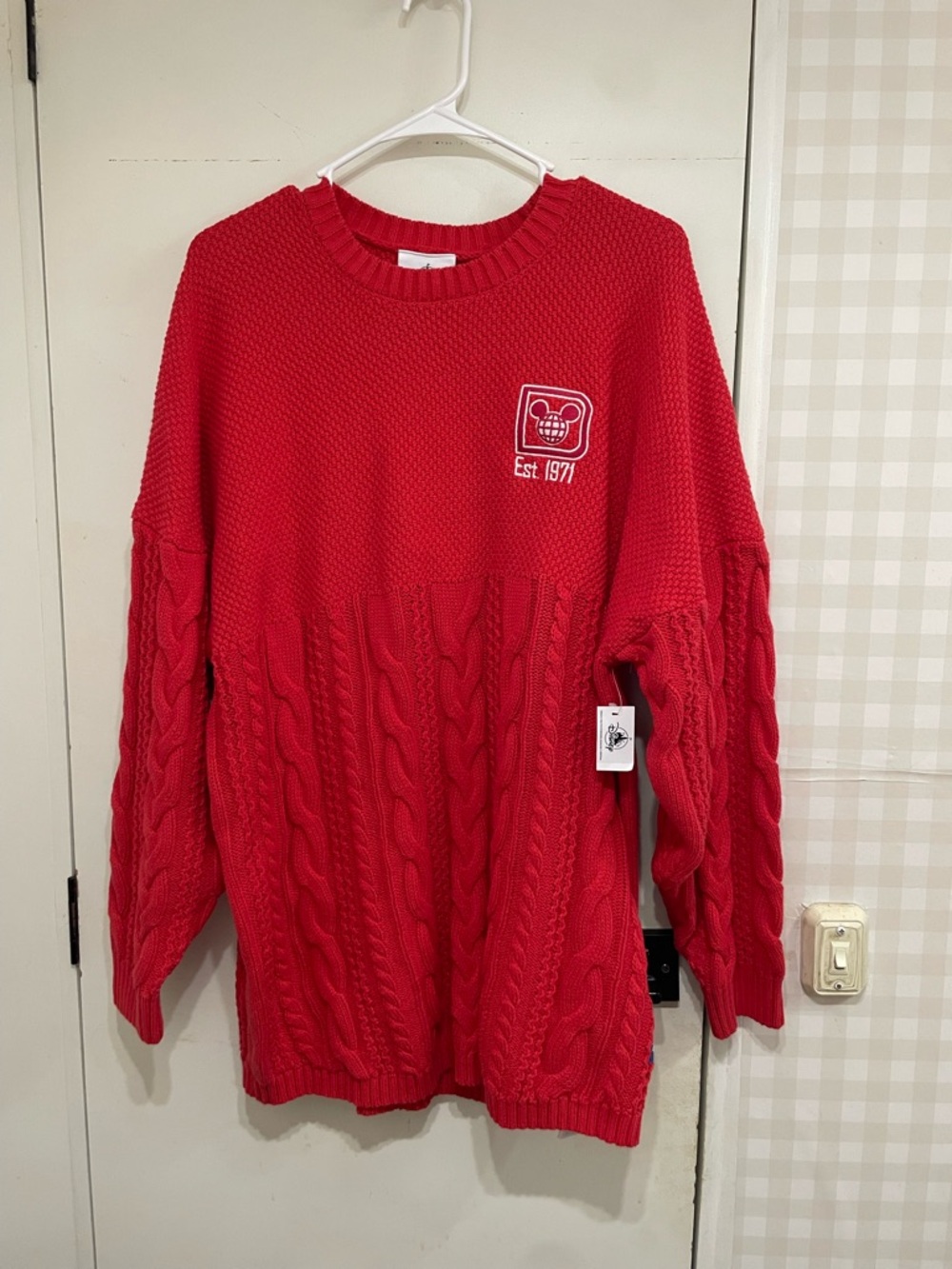 NWT Disney Spirit Jersey Cable Knit Cotton Sweater M Oversized Fit